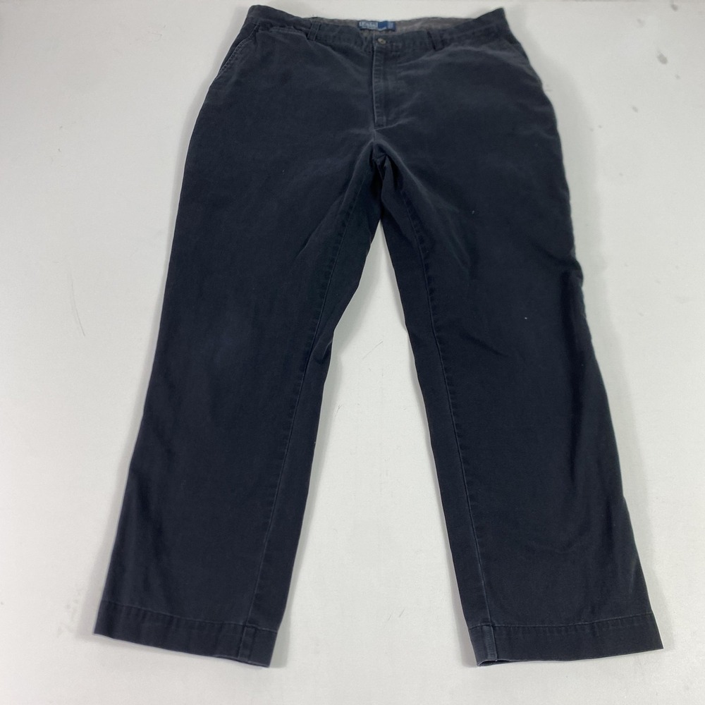 Polo Ralph Lauren Pants Mens 38x32 Black Chino Flat Front Cotton Vintage